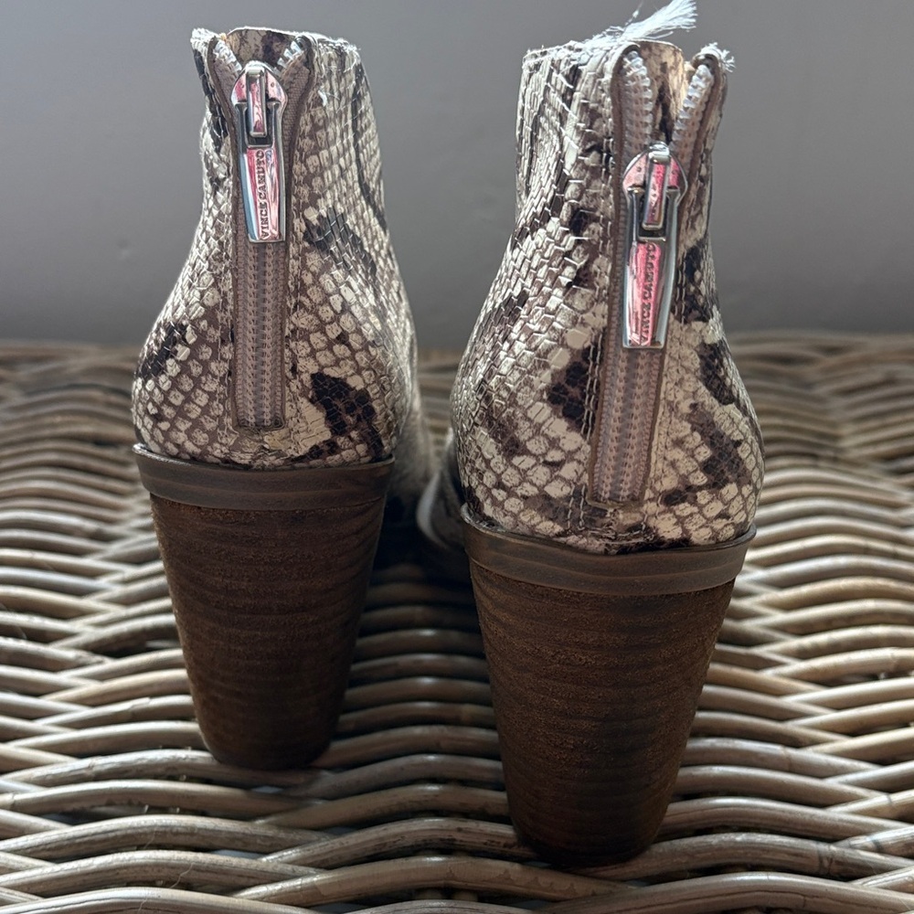 Vince Camuto Snake-Print Ankle Booties in Beige and Brown - Picture 3 of 9